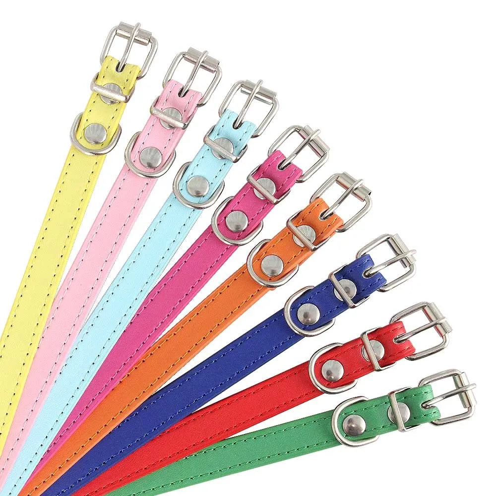 Haustier Halsband Bunt 2025 - PU Leder Personalisiert Name Katze Hund 16 Farben XS-XL