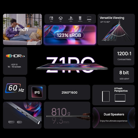 ARZOPA Z1RC 2K Tragbarer Monitor - 16 Zoll, 60 Hz, 2560x1600