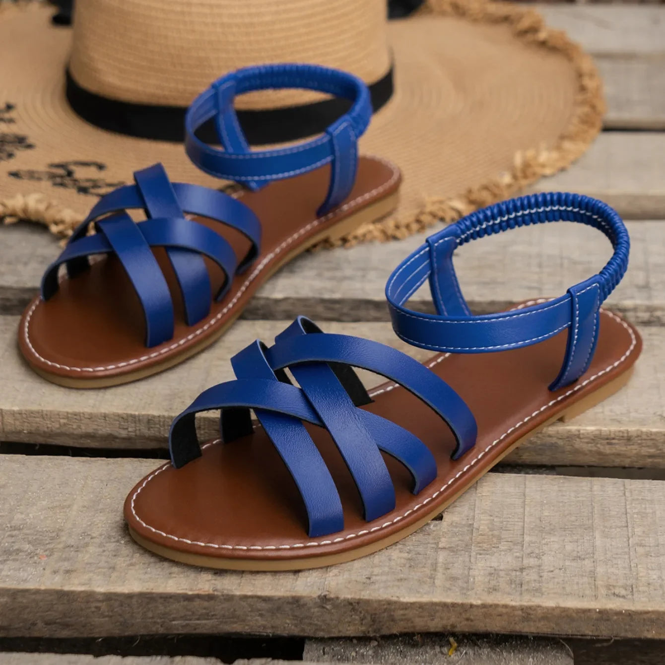 Shoes for Women 2024 Summer New Women Fashion Flat Sandals Bottom Roman Strap Sandals Non Slip Rubber Soles Ladies Beach Shoes