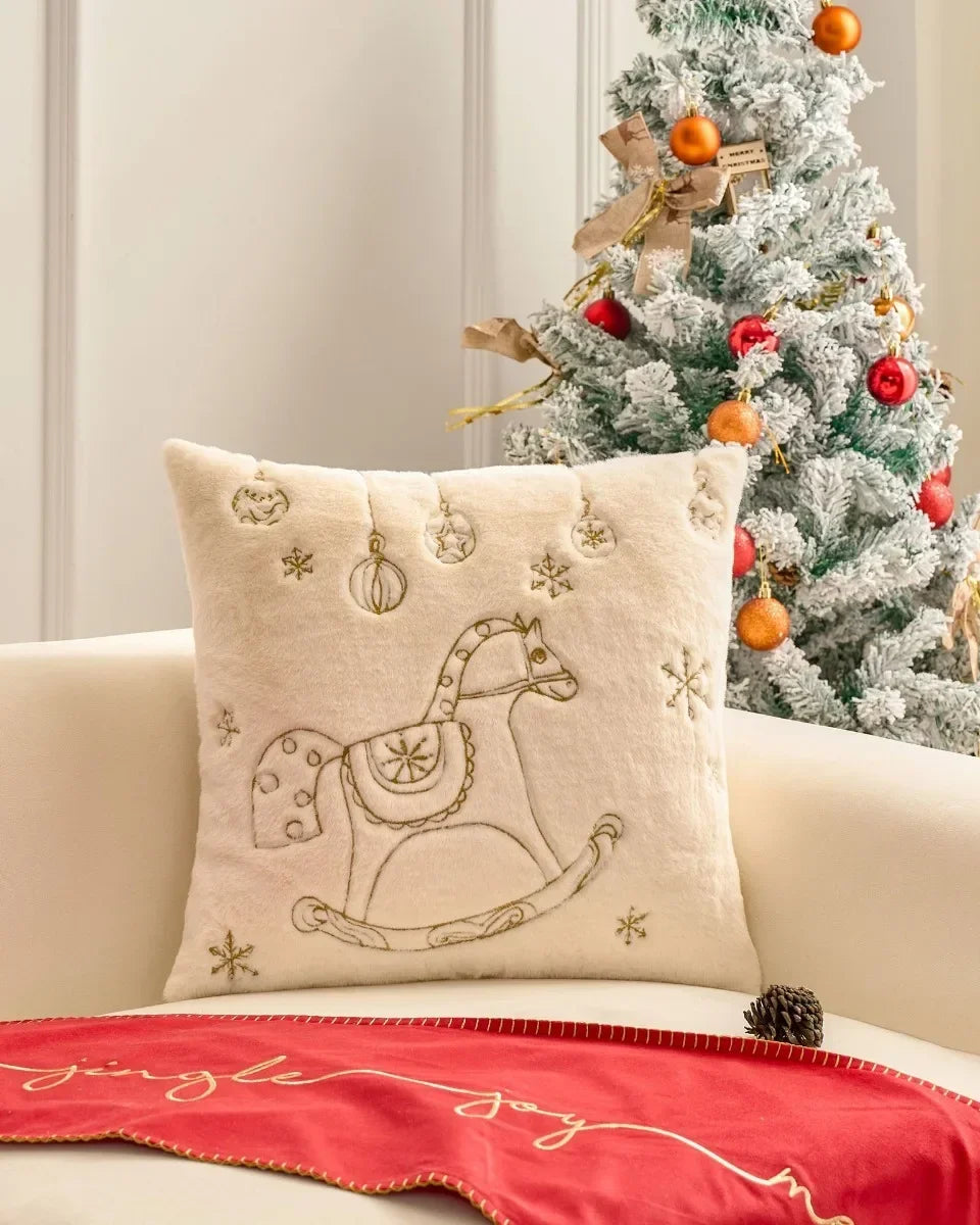 Simple Pillow Case Plush Christmas Embroidered Cushion Cover Soft Comfortable Festival Decorative New Year's Home Pillow Case