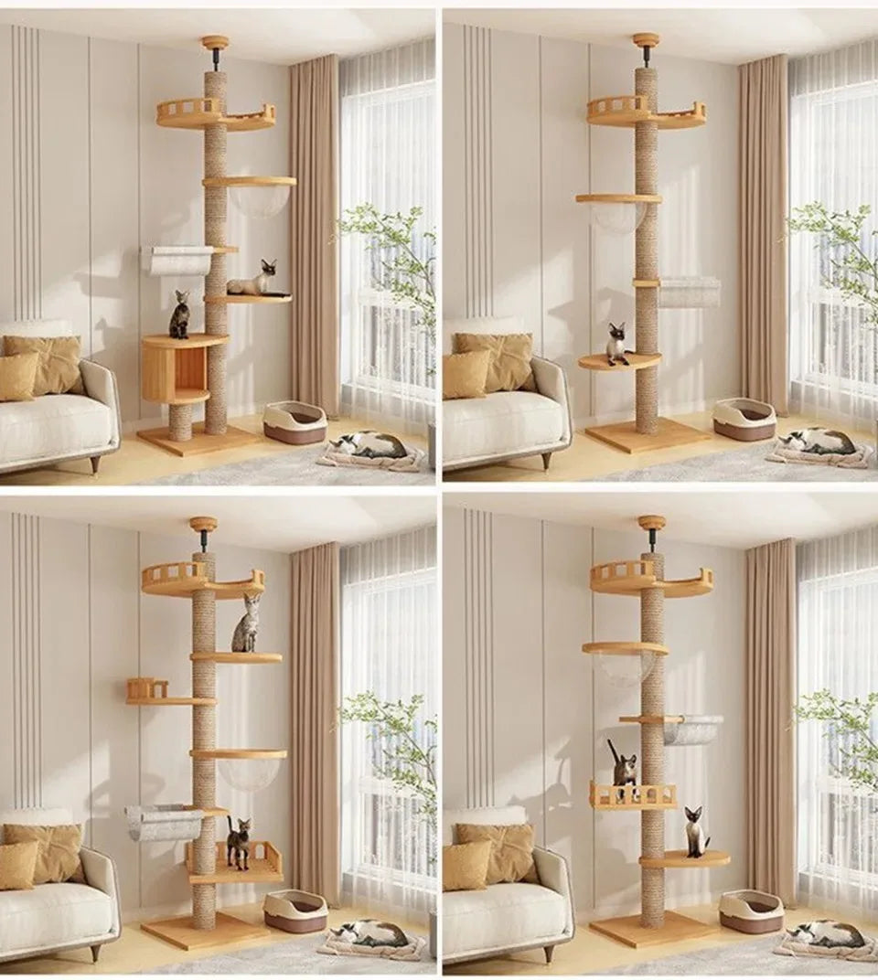 Katzen Zubehör Holz Katzen Baumhaus Katzen Spielzeug Kätzchen Klettern Kratzturm Multifunktion Haustier Möbel Katzen Klettergerüst