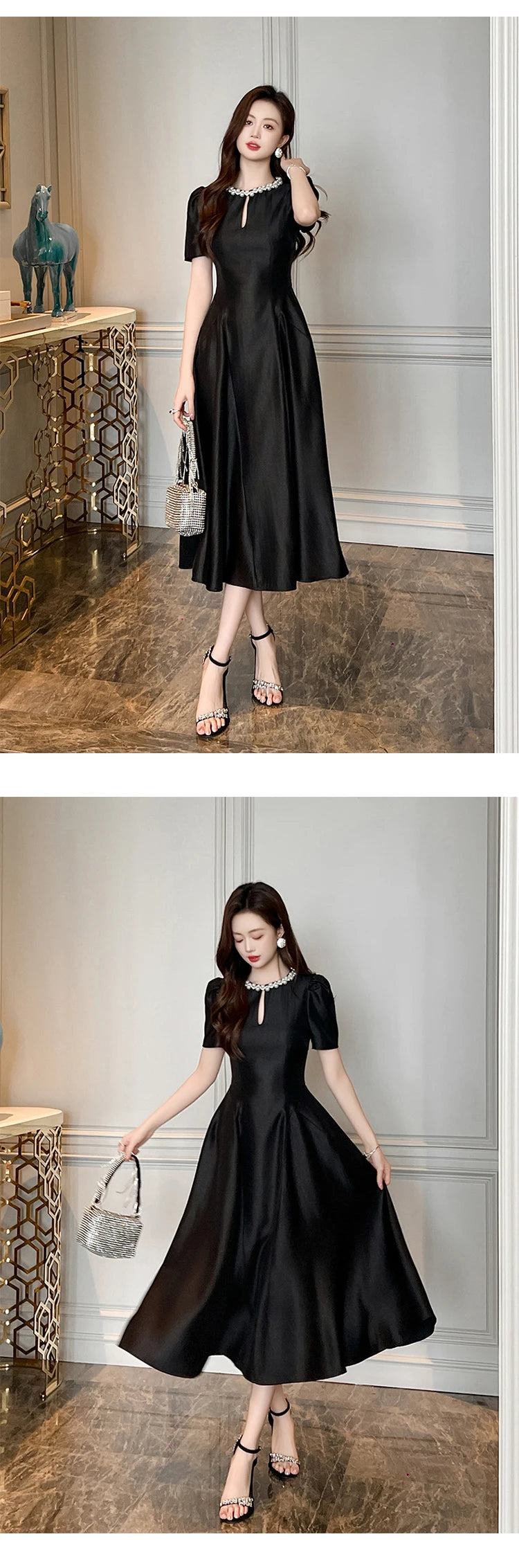 Elegant Host Evening Dress Women's French Vintage Sweet Pearl Hollow Folds Swing A-LINE Long Robe Party Catwalk Prom Vestidos