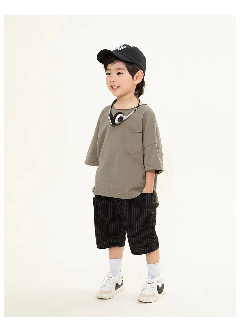 Jungen-T-Shirt 2025: Korean-Style Rundhals - Minimalist Premium Collection