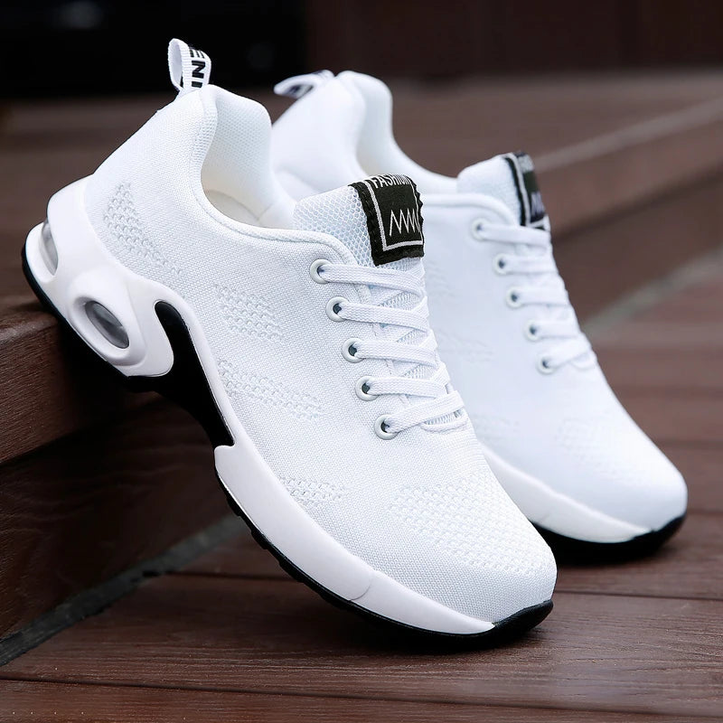 Women Casual Shoes Breathable Walking Mesh Flat Shoes Platform Sneakers Women Tenis Gym Vulcanized Shoes White Female Footwear