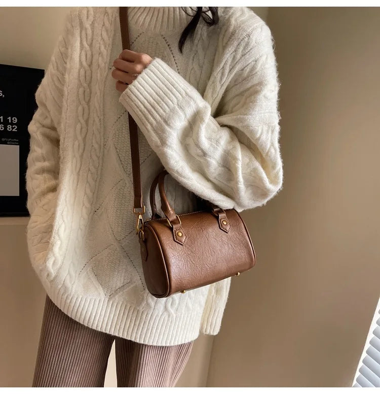 Women Vintage Boston Bag Casual Fashion Crossbody Women's British Style Top-Handle Simple Female Shoulder Bag for Girl