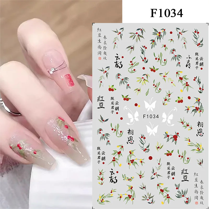 New Spring Fresh Flowers Butterfly 3D Nail Stickers Colorful Laser Butterflies Geometric Pattern Stickers Nail Decoration 1PCS
