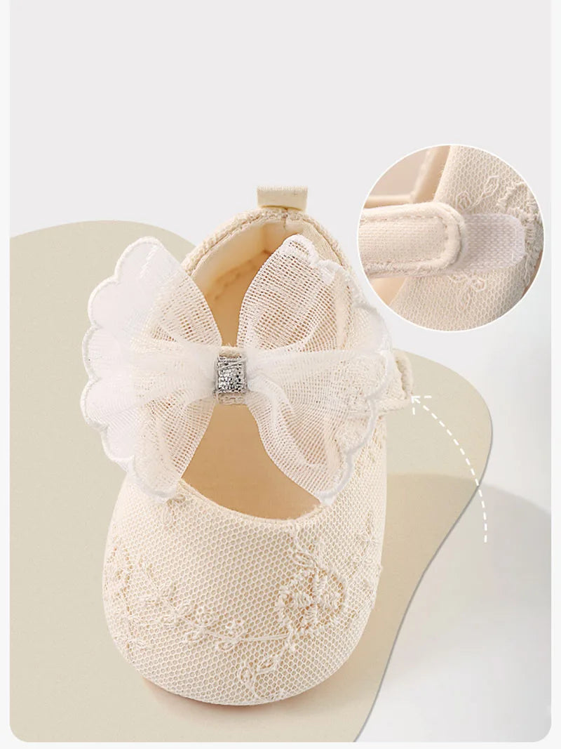Sommer Baby Lauflernschuhe 2025 - 0-18M Mädchen Bestickte Mesh Schuhe - Kleinkind Schleife Weiche Sohle Stoffschuhe