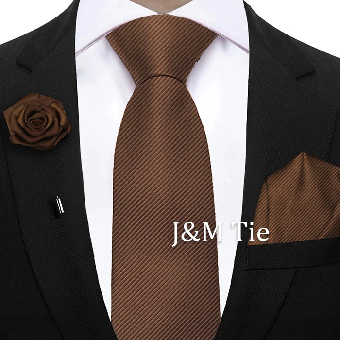 Simplicity Mens Ties Solid NeckTie Pocket Square Floral Brooch Set Men's Wedding Tie Suit Accessories Fit Group Holiday Party