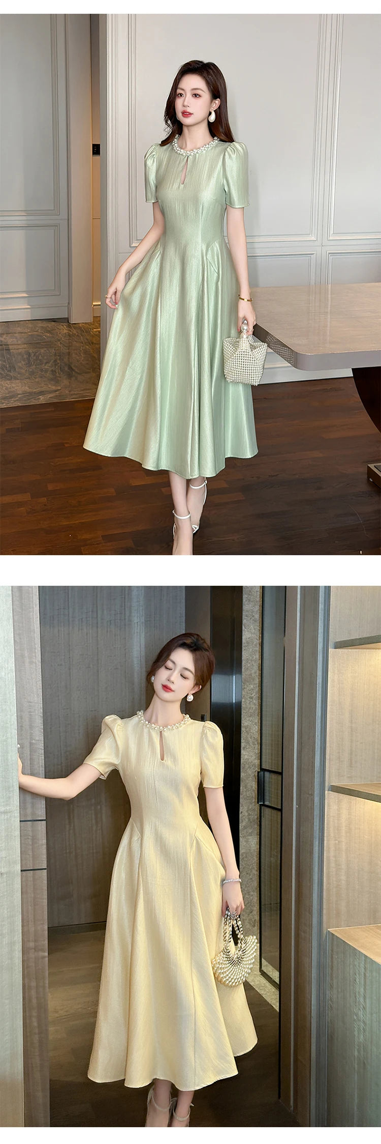 Elegant Host Evening Dress Women's French Vintage Sweet Pearl Hollow Folds Swing A-LINE Long Robe Party Catwalk Prom Vestidos