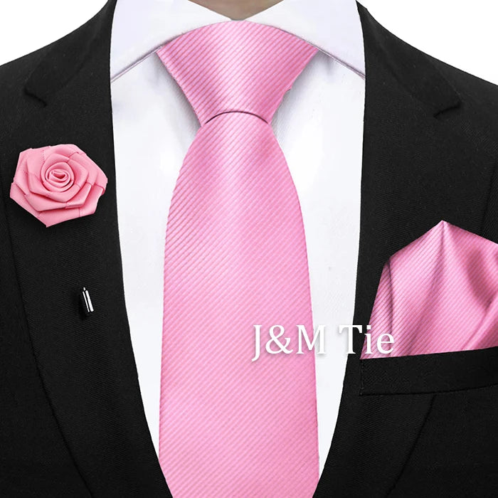 Simplicity Mens Ties Solid NeckTie Pocket Square Floral Brooch Set Men's Wedding Tie Suit Accessories Fit Group Holiday Party