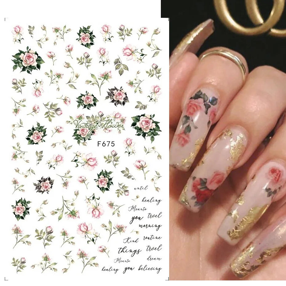 New Spring Fresh Flowers Butterfly 3D Nail Stickers Colorful Laser Butterflies Geometric Pattern Stickers Nail Decoration 1PCS