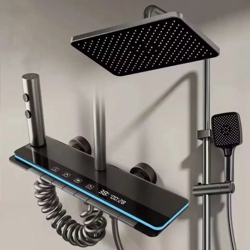 Heiß Kalt Dusche Set Dusche Wasserhahn System Set Digital Display Klavier Taste Mit Umgebungs Licht Bad Armaturen Dusche Kopf