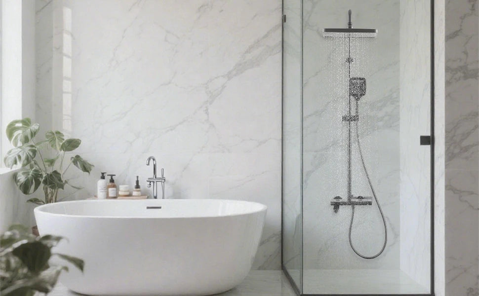 NONEM Badezimmer Wasserhahn-Set Klappbarer Auslauf 180°-Höhenverstellbar Messing