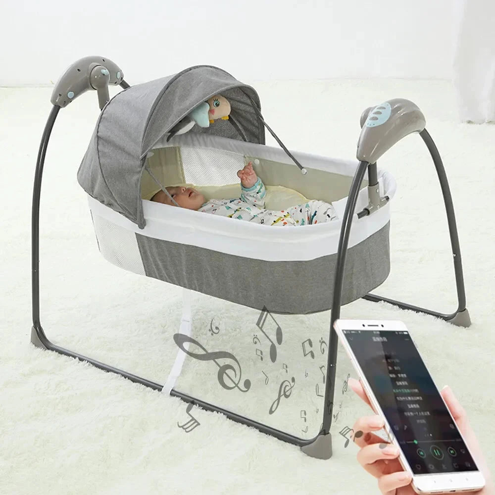 Bequemes 3-in-1-Baby-Elektro-Schüttelbett mit Fernbedienung, Musik und Moskitonetz, sichere Schlaflösung für Kleinkinder von 0–12 Monaten by Golden Bridge Store