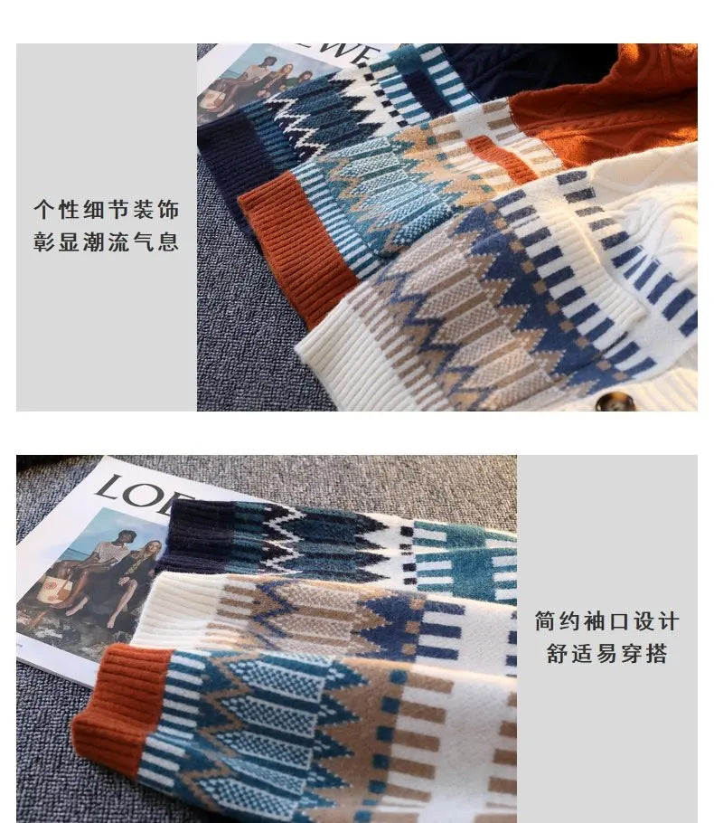 CN Zhejiang Cardigan Patchwork V-Neck - Größe M, Kaschmir