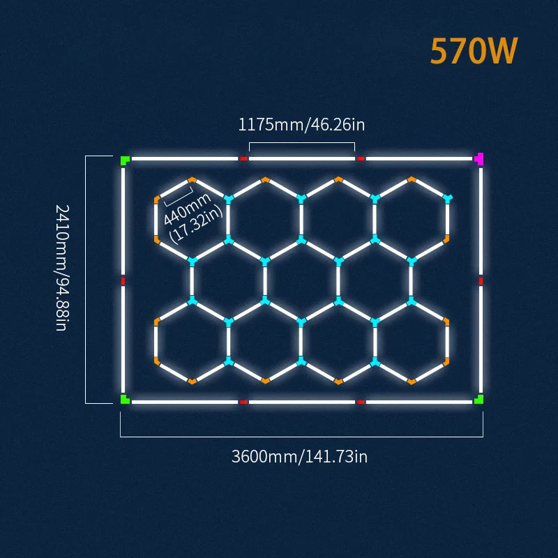 Hexagonal ceiling light BarberShop Car Garage LED Light 6500k LED tube for Gym Bar Hair Salon Library Workshop Auto Body Repair