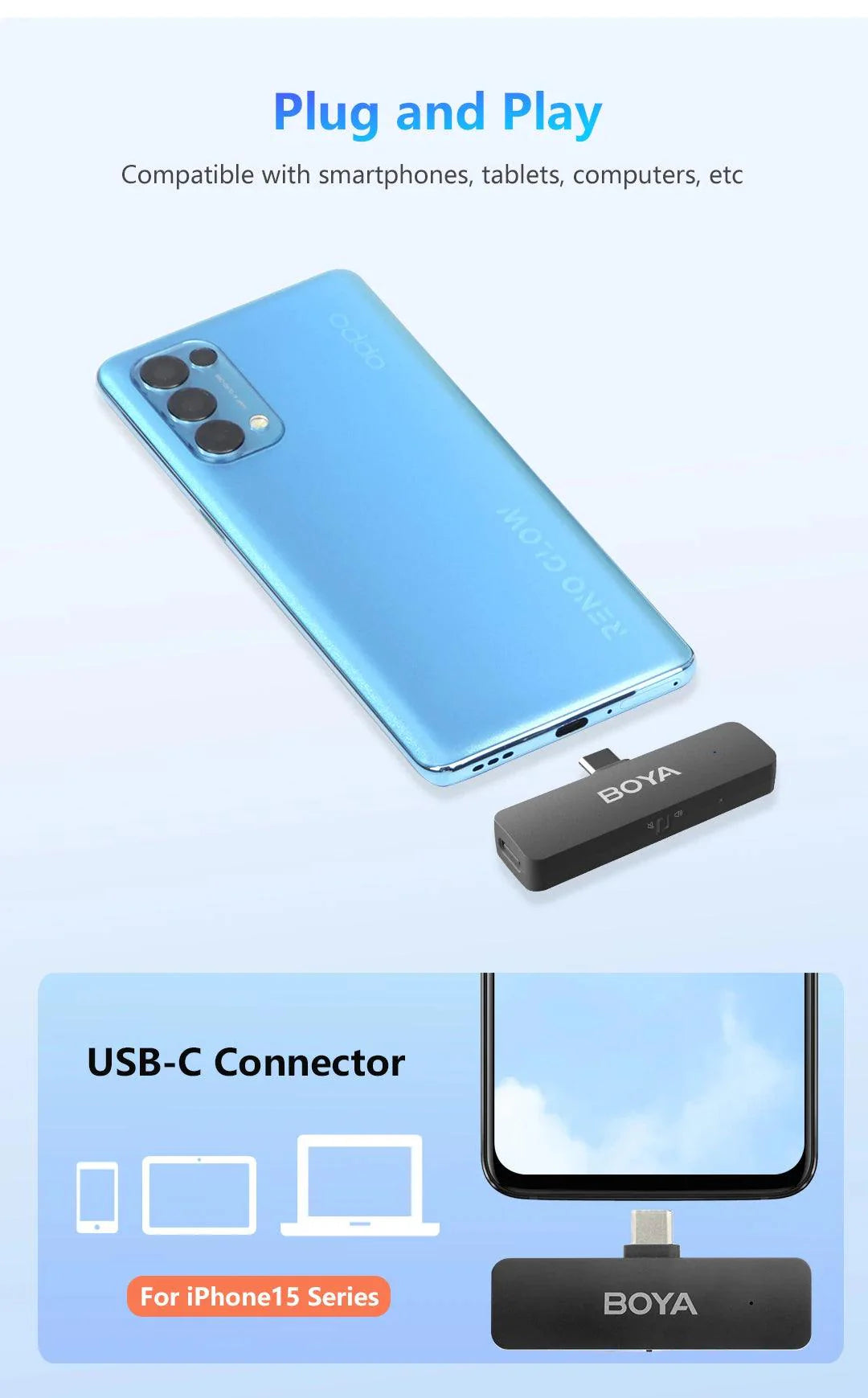 BOYA-V4U wireless microphone for phone & pc video recording live streaming