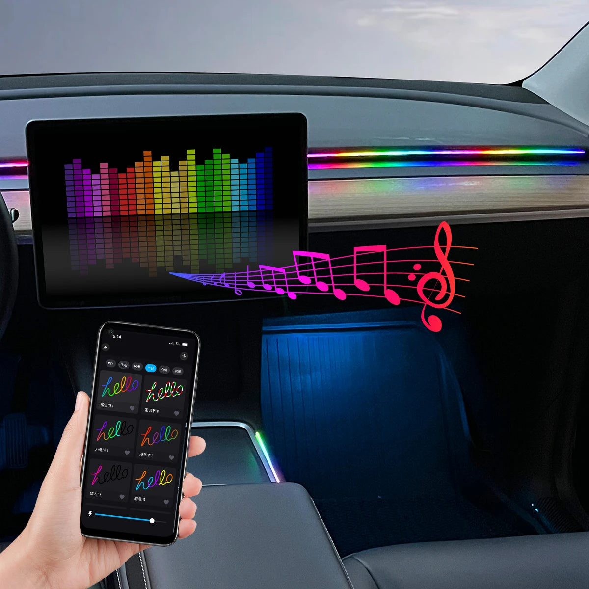 Auto-Ambientelicht 2025: RGB USB Car Interior Ambient Light Rainbow - Acrylic Strip LED Symphony APP Music Control Decorative Dashboard Atmosphere Lamp Collection
