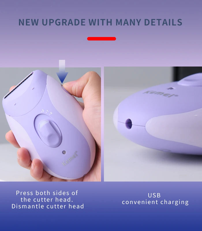 Kemei 4in1 Women Epilator Electric Shaver Facial Body Hair Removal Lady Leg Bikini Trimmer Hair Remover Underarms Rechargeable