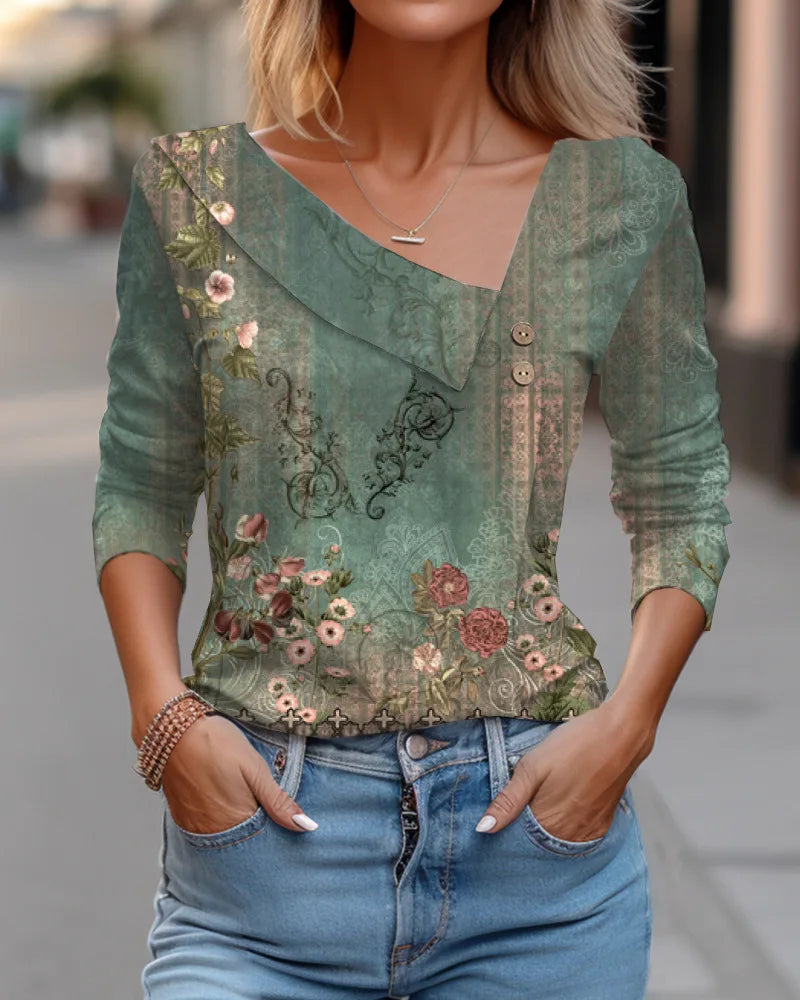 T Shirt For Women Fashion Long Sleeve Top White Floral Print Shirts And Blouses 3D Print Clothes For Women 2025 y2k