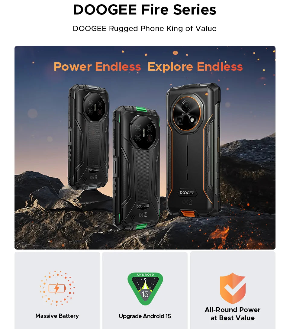 DOOGEE Fire 7 Robustes Smartphone - Akk 13000 mAh, 18W, 6,6 Zoll