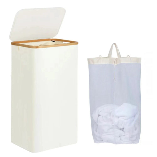 NONECN Wäschekorb 100 l schmal Deckel Innentasche abnehmbar faltbar