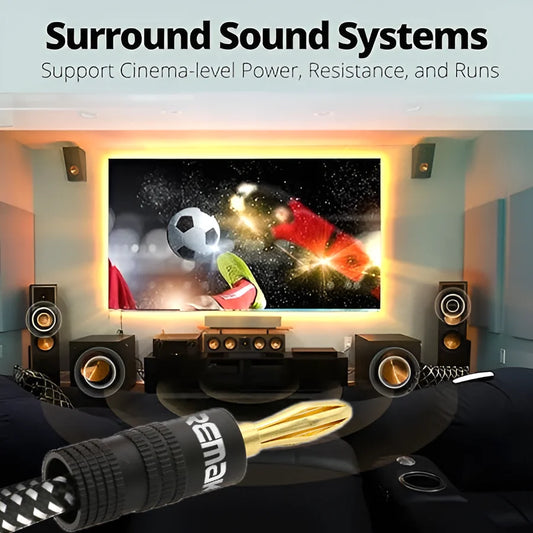 Cablu difuzor 2025 - Mufe banană aurii din cupru 14AWG - Cablu difuzor HiFi premium DREMAKE împletit