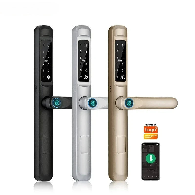 92/85mm Wasserdichter Outdoor-Fingerprint-TUYA-WIFI-APP-RFID-Karten-Code-Schlüssellos-Smart-Elektronischer-Türschloss-Aluminium/Glas-Schiebe