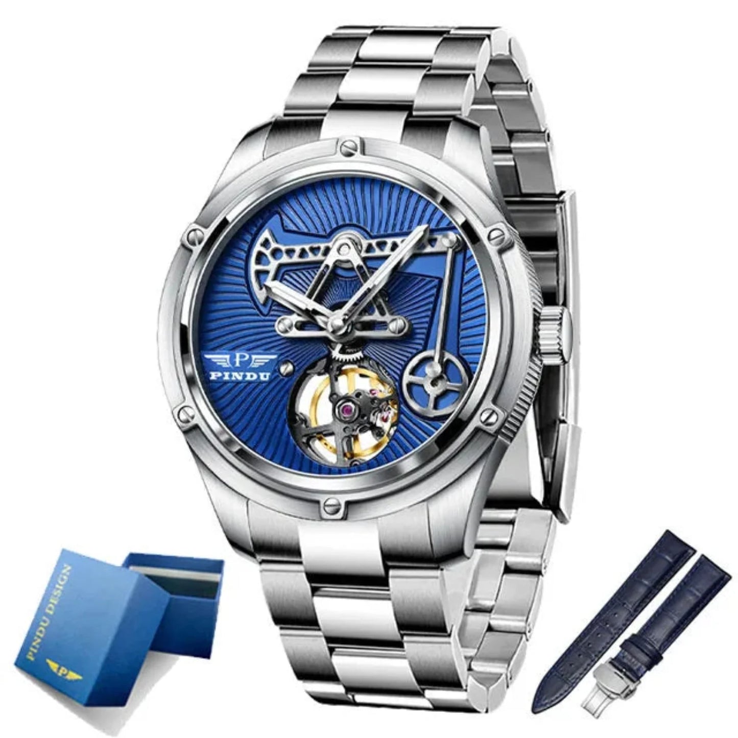 Men leather mechanical watch auto movement, sapphire glass