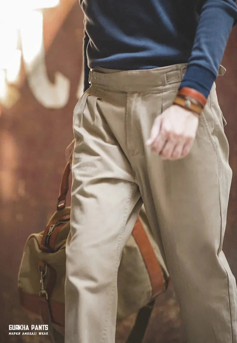 maden adjustable high waist khaki cargo pants vintage style for men