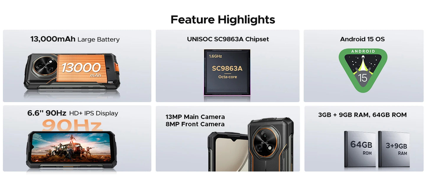 DOOGEE Feuer 5 Großer Akku - 13000 mAh 6,6 Zoll Display Schnellladung