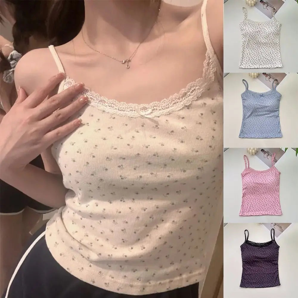 Camisole 2025: Sexy Vest Y2K Camisole Women Clothes Lace Flower Print - Camis Tank Tops One Size Sweet Floral Tops Elegant Slim Short Tank Tops Collection