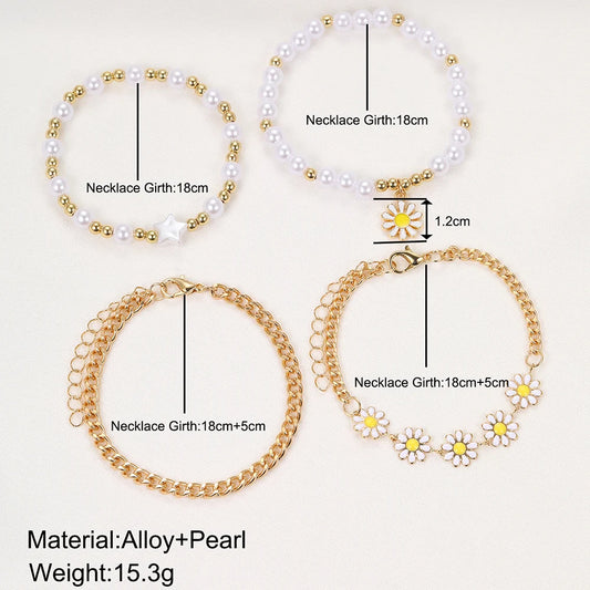 17KMCN Daisy Armband Set Boho - 4 Stück Perlen Emaille