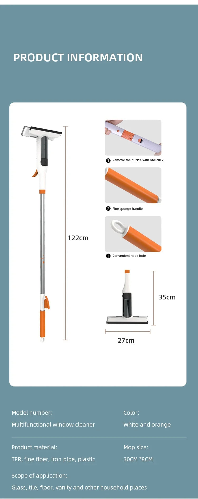 Soluție de curățat geamuri multifuncțională SprayMop - 400ml 12W 30cm