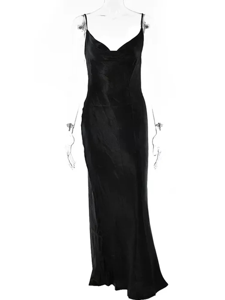JULISSA MO Elegant Spaghetti Kleid - Rückenfrei Satin Maxi