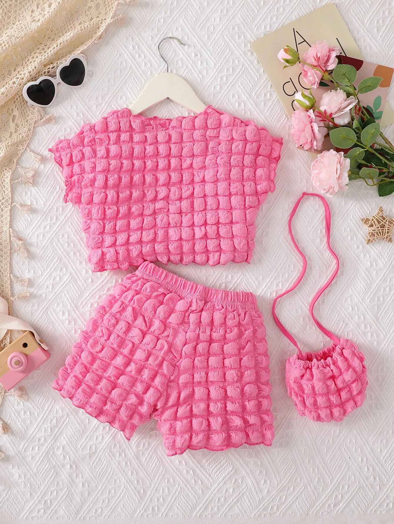 Kids Clothes Girls Outfit Sets Short Sleeve Top & Cute Shorts 3 Pcs Set Holiday Summer Baby Girl's Suit For 3 4 5 6 7 8 Years