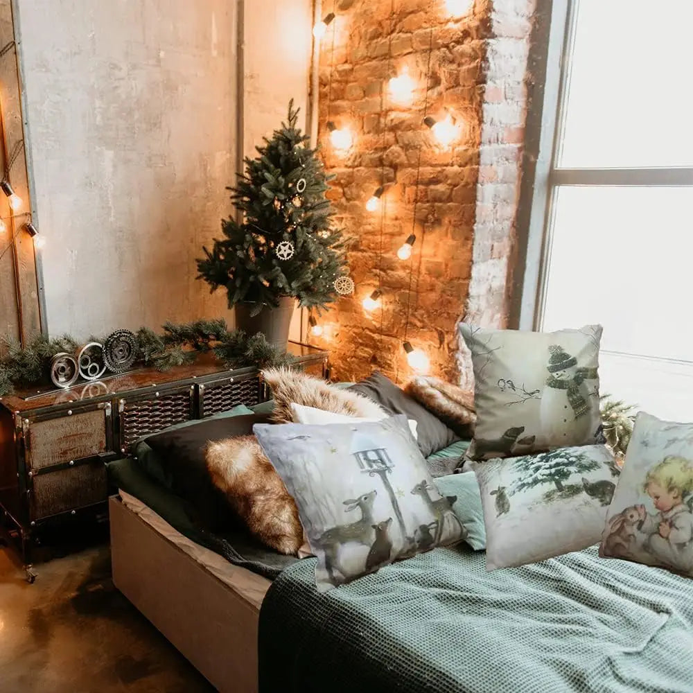 Christmas Decoration Pillow Cover 40 X40cm Animal Snowman Cushion Cover Square Pillowcase, Sofa Bedroom Decoration Gift