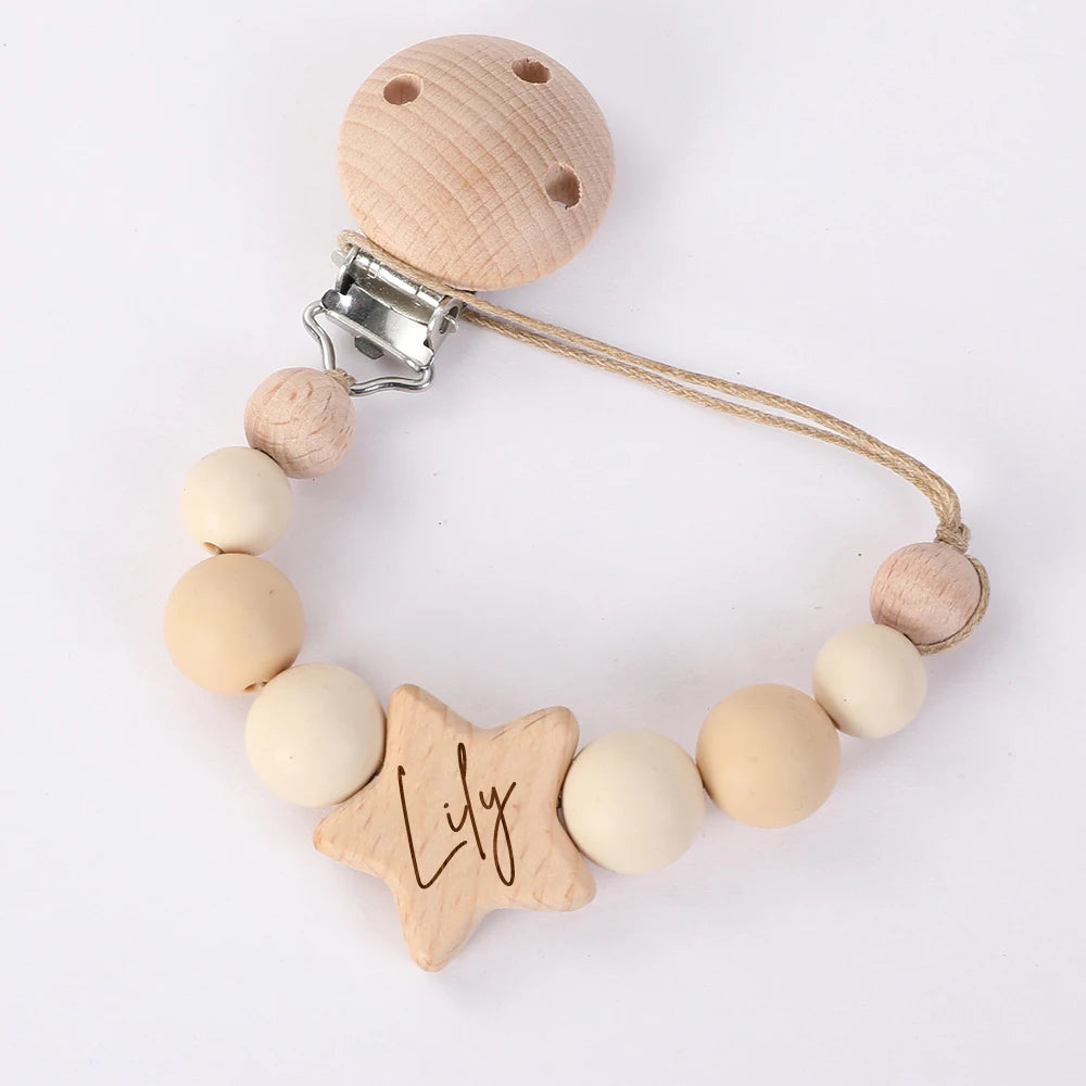 Personalized Baby Pacifier Clip Custom Name Infant Dummy Clip Baby Souvenir Newborn Gift Wood Baby Supplies New Mother Gift