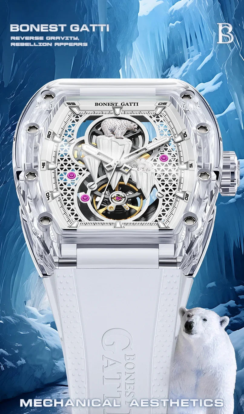 Bonest Gatti luxury automatic watch polar bear skeleton dial