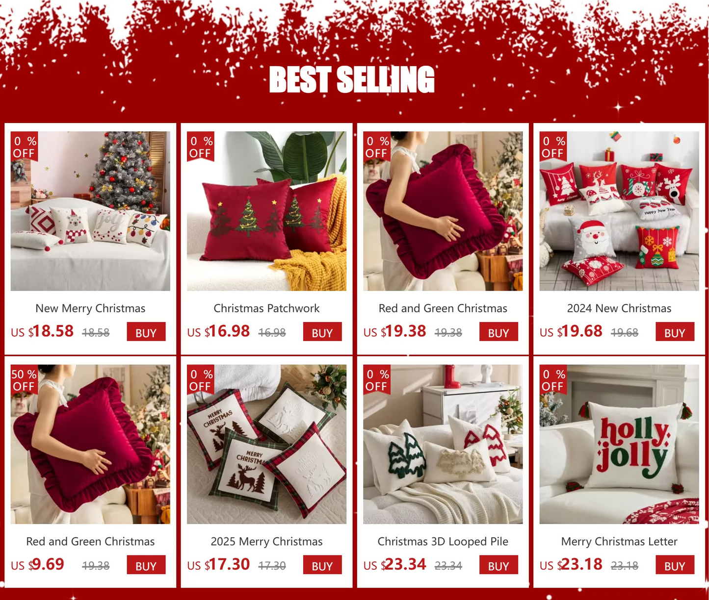 Modern Red Festive Cushion Cover Christmas Party Pillow Cover Decorative Polka Dot Tufted Tassel Velvet Pillowcase Home Decor