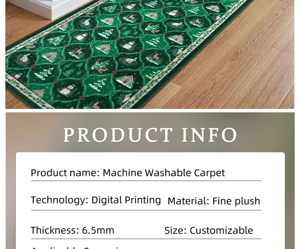 Runner Rug Corridor Non-slip Machine Washable Easy To Fold Floor Mat Green Plaid Snowman Rugs Christmas Gift Home Decoration Mat