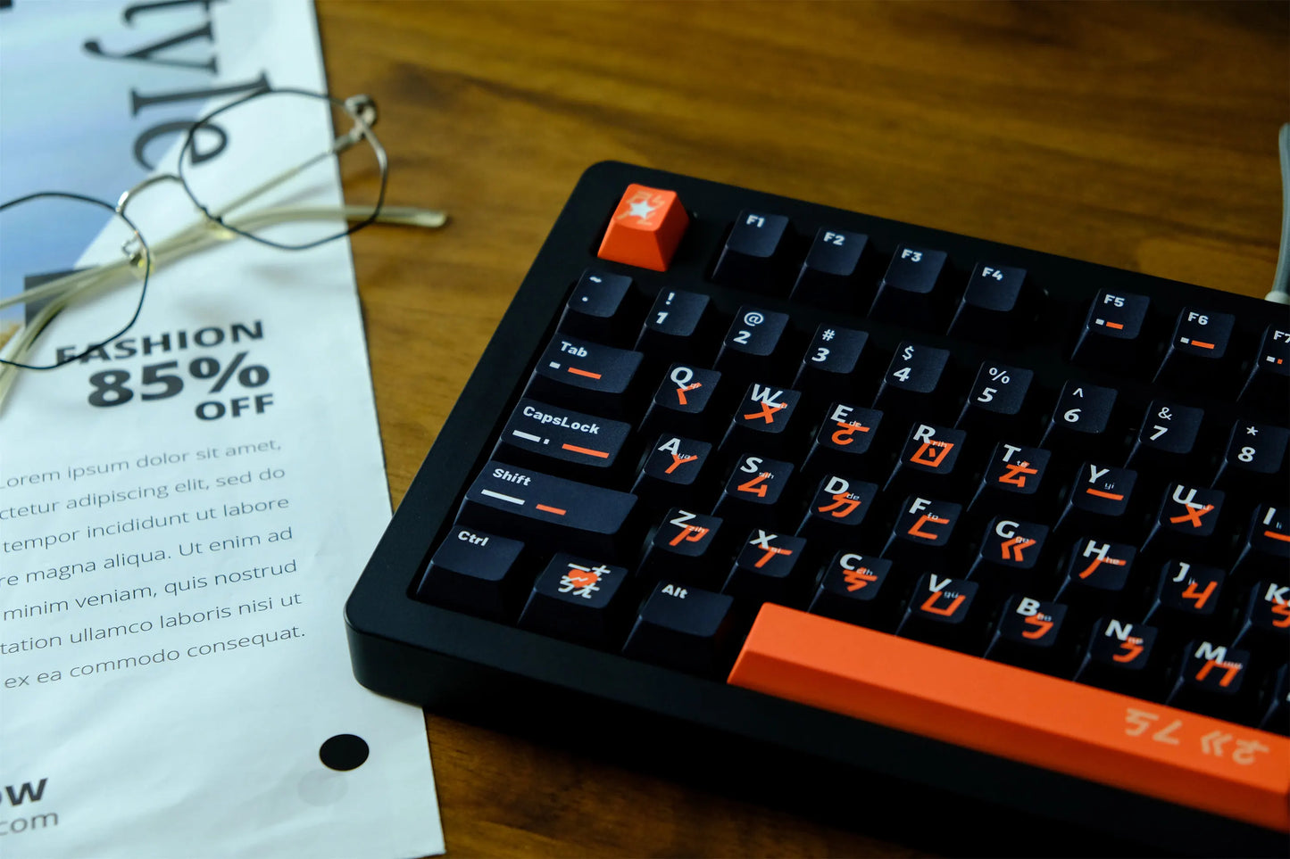 GMK Keycaps 2025 - Black-Orange Phonetic 151-Tasten - PBT Cherry DYE-SUB Mechanical Keyboard Collection