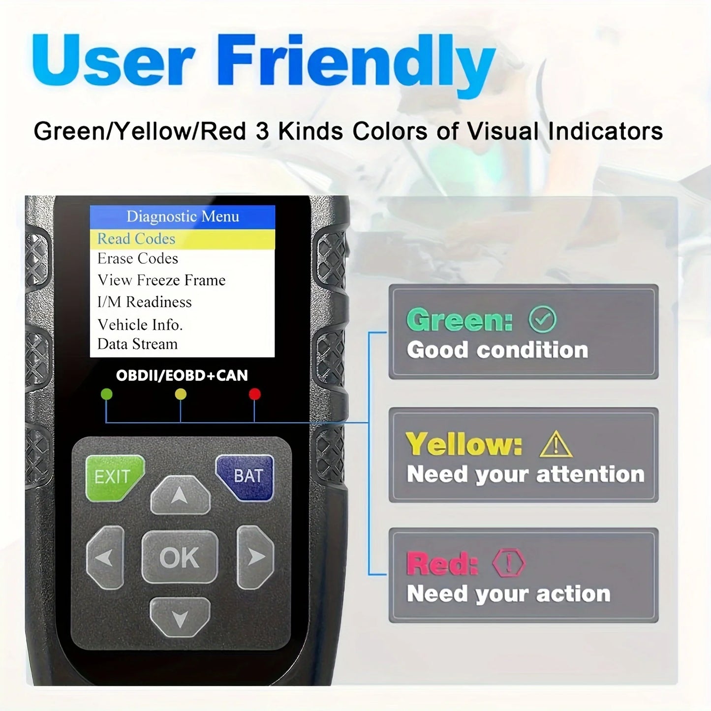 OBD2 Scanner 2025 - Diagnosegerät mit Spannungstester - EOBD CAN Motor Fehlercode Reader Jexiwe Automotive