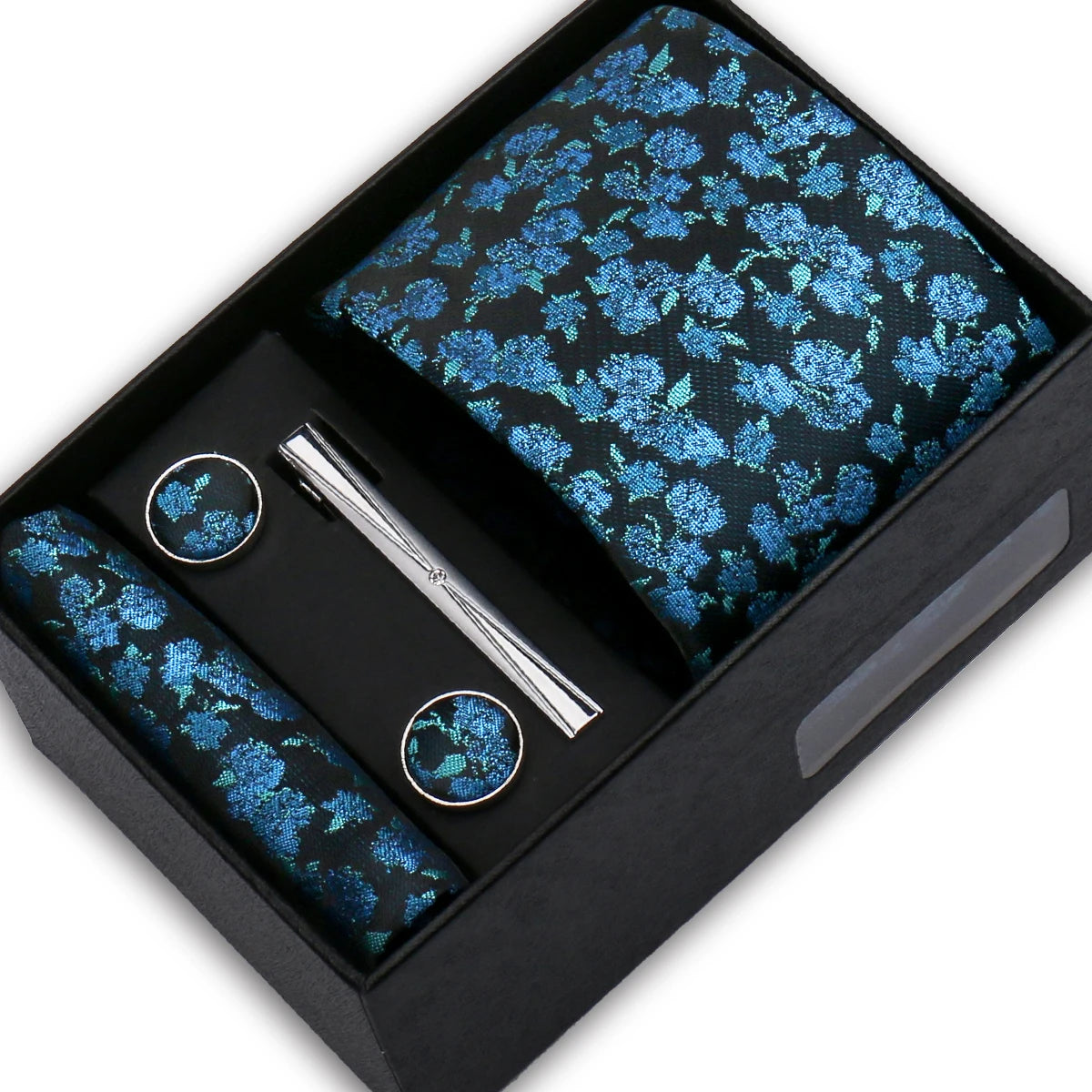 Elegant Men's Suit Necktie Gift Box Set Floral Tie Handchief Cufflinks Tie Clip 4-Piece Business Wedding Party Suit Accessories
