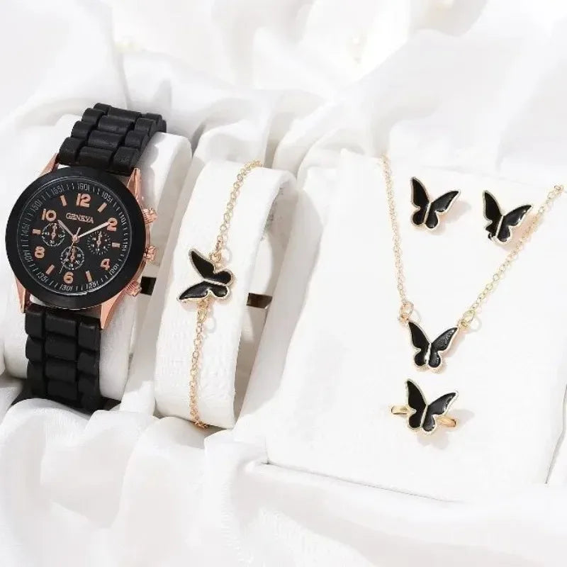 Luxus Set Elegantes Schmuckset - Uhr Ring Kette Ohrringe