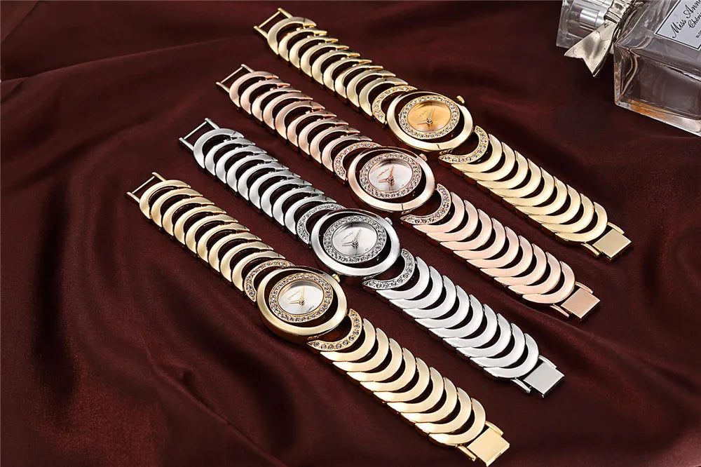 Damen-Uhr 2025: CRRJU Gold Watch Women Luxury Brand bracelet Ladies Quartz-Watch - Gifts For Girl Full Stainless Steel Rhinestone wristwatches whatch Collection