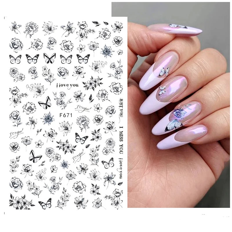 New Spring Fresh Flowers Butterfly 3D Nail Stickers Colorful Laser Butterflies Geometric Pattern Stickers Nail Decoration 1PCS