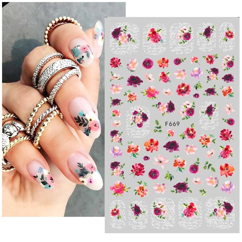 New Spring Fresh Flowers Butterfly 3D Nail Stickers Colorful Laser Butterflies Geometric Pattern Stickers Nail Decoration 1PCS