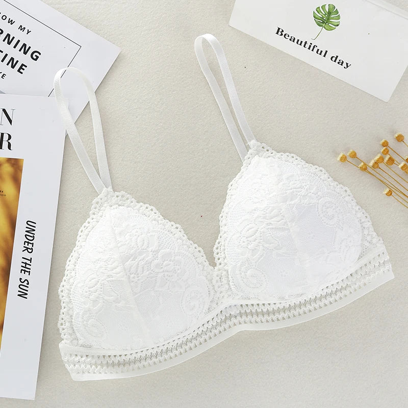 Damen Bralette 2025 - Blumen-Spitzen BH mit tiefem V-Ausschnitt & Push-Up Effekt