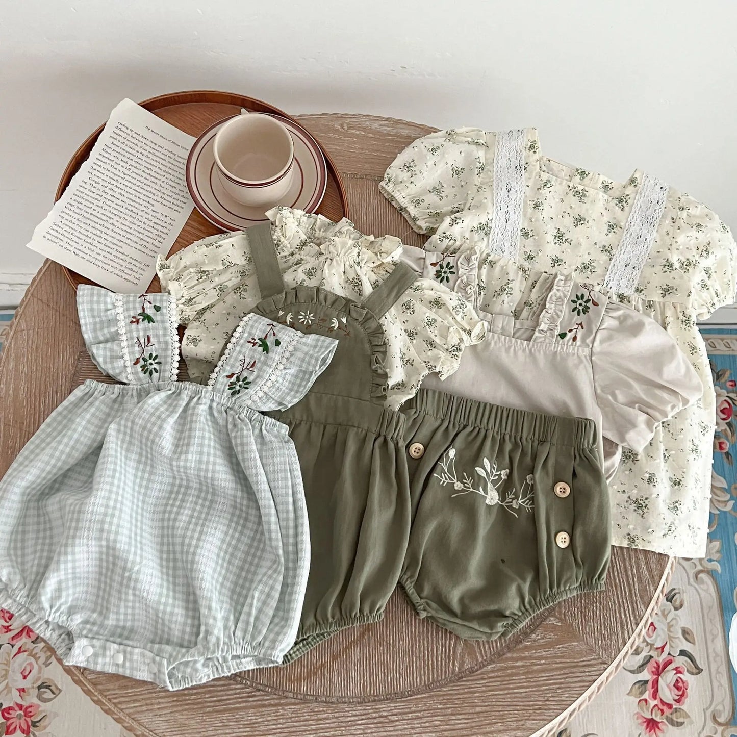 Infant Baby Girls Short Sleeve Green Printing Tops Shorts 2Pcs Clothing Sets Summer Baby Girls Children's Clothes Suit 0-3Yrs
